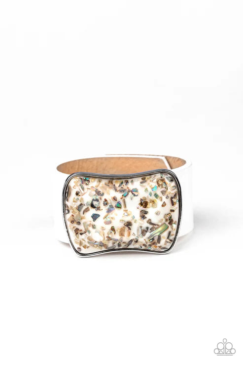 Twinkle Twinkle Little ROCK STAR - Oversized White Fleck Iridescent Rocks Glass Slide Along Leather Bracelet B#1676