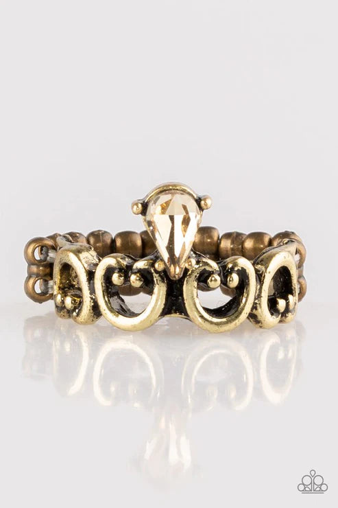 Twinkling Tiaras - Brass/Golden Topaz Airy Heart Tiara Teardrop Ring R#1895