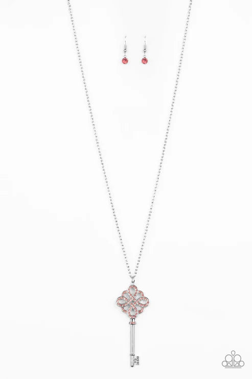 Unlocked - Pink Encrusted 3D Key Necklace N#1840