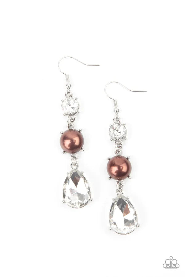 Unpredictable Shimmer - Oversized Brown Pearl Stacked Teardrop Earrings E#433