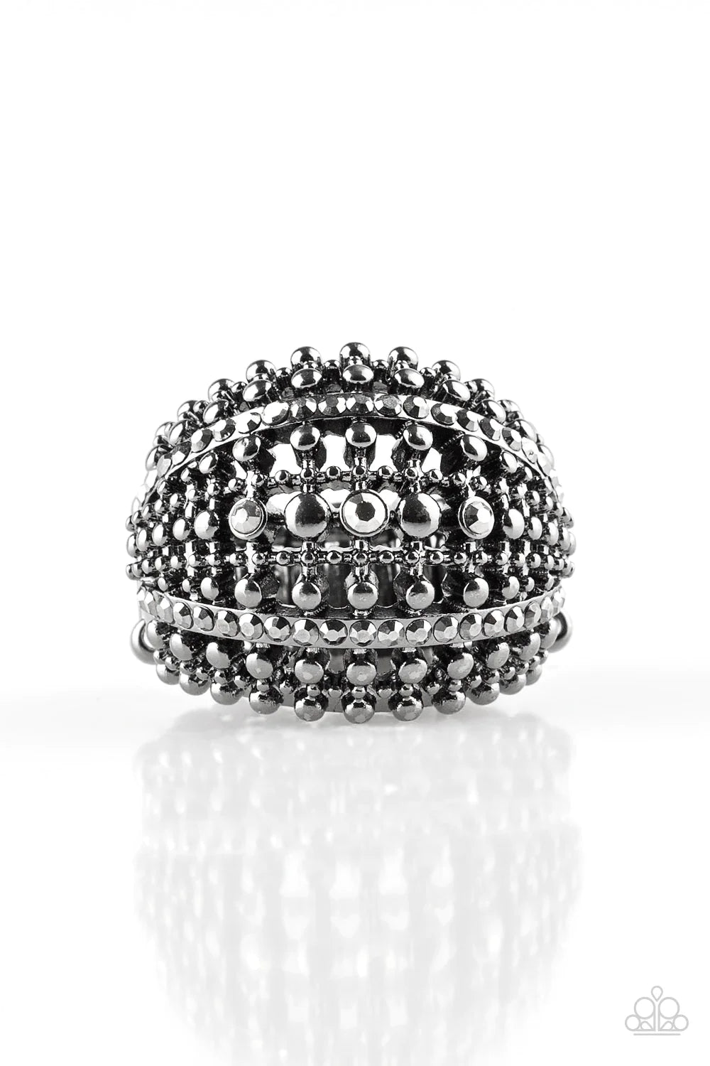 Up In ARMOR - Oversized Black Hematite Encrusted Studded Industrial Ring R#904