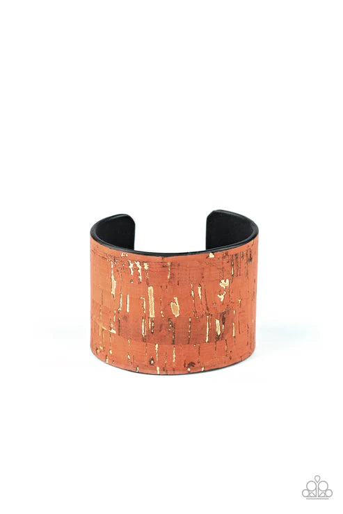 Up To Scratch - Oversized Orange/Gold Scratched Shimmer Cork Cuff Bracelet B#2541