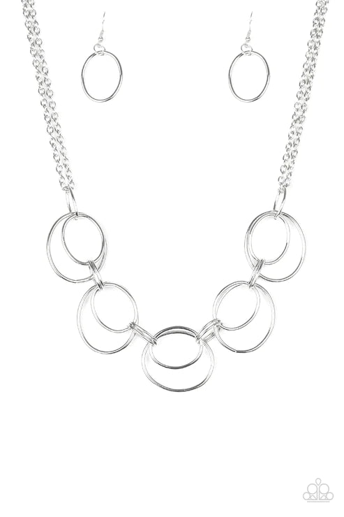 Urban Orbit - Silver Doubled Hoop Link Industrial Necklace N#1838