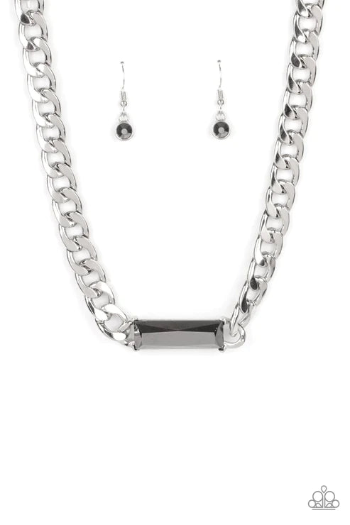 Urban Royalty - Oversized Silver Hematite Emerald Cut Collar Necklace N#1567