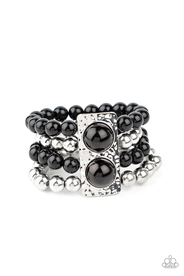 WEALTH-Conscious - Oversized Black/Silver Hammered Bracelet B#1005