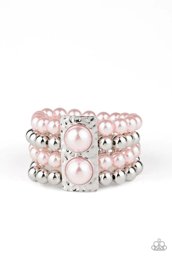 WEALTH-Conscious - Oversized Pink/Silver Pearl Hammered Bracelet B#159