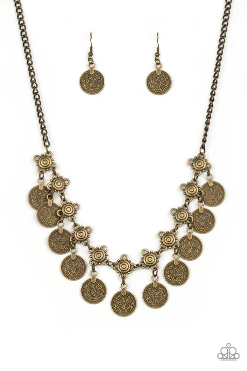 Walk The Plank - Brass Coin Disc Fringe Necklace N#2478