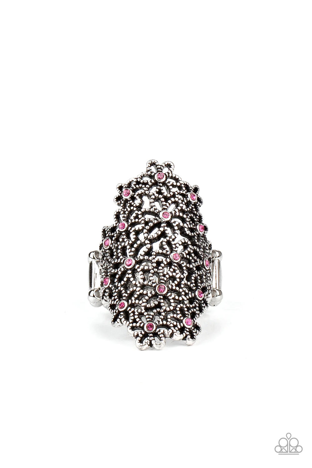 Youre a Sunflower - Oversized Pink Dotted Encrusted 3D Bouquet Flower Bloom Ring R#028