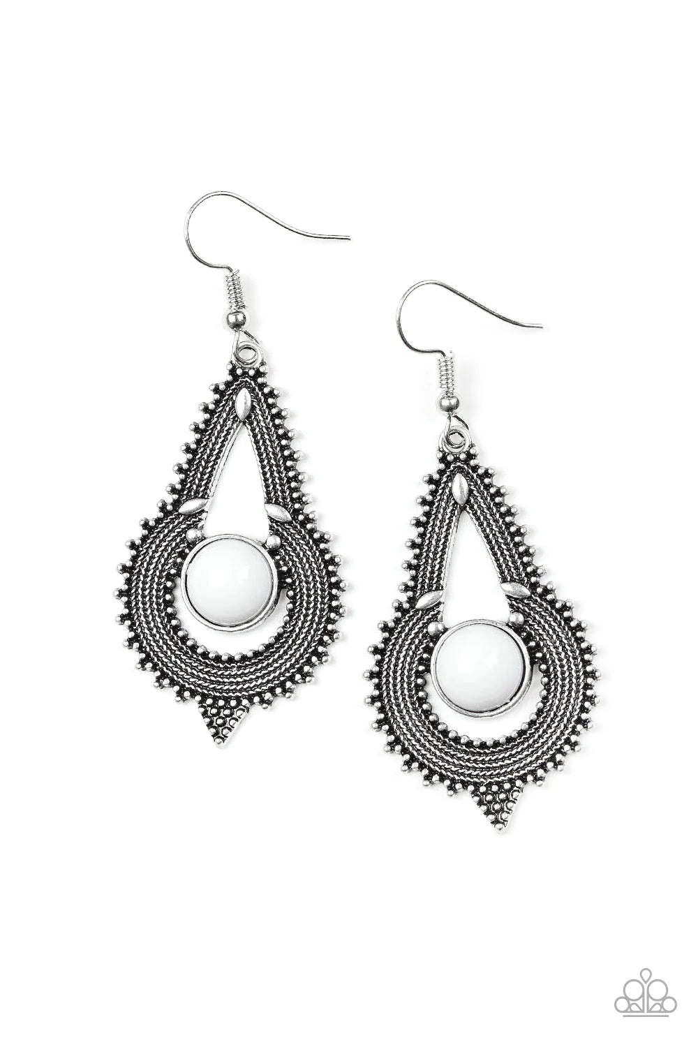 Zoomin Zumba - Oversized White Radiating Studded Rope Textures Ornate Earrings E#1040