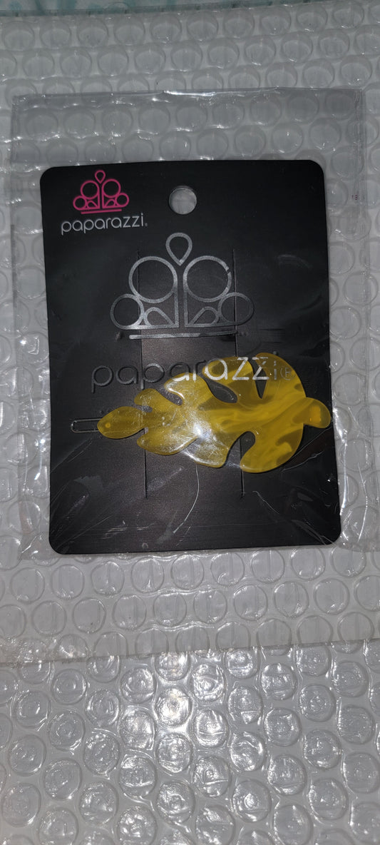 LEAF Your Mark - Oversized Yellow 3D Leaf Hair Clamp Barrette HH#143