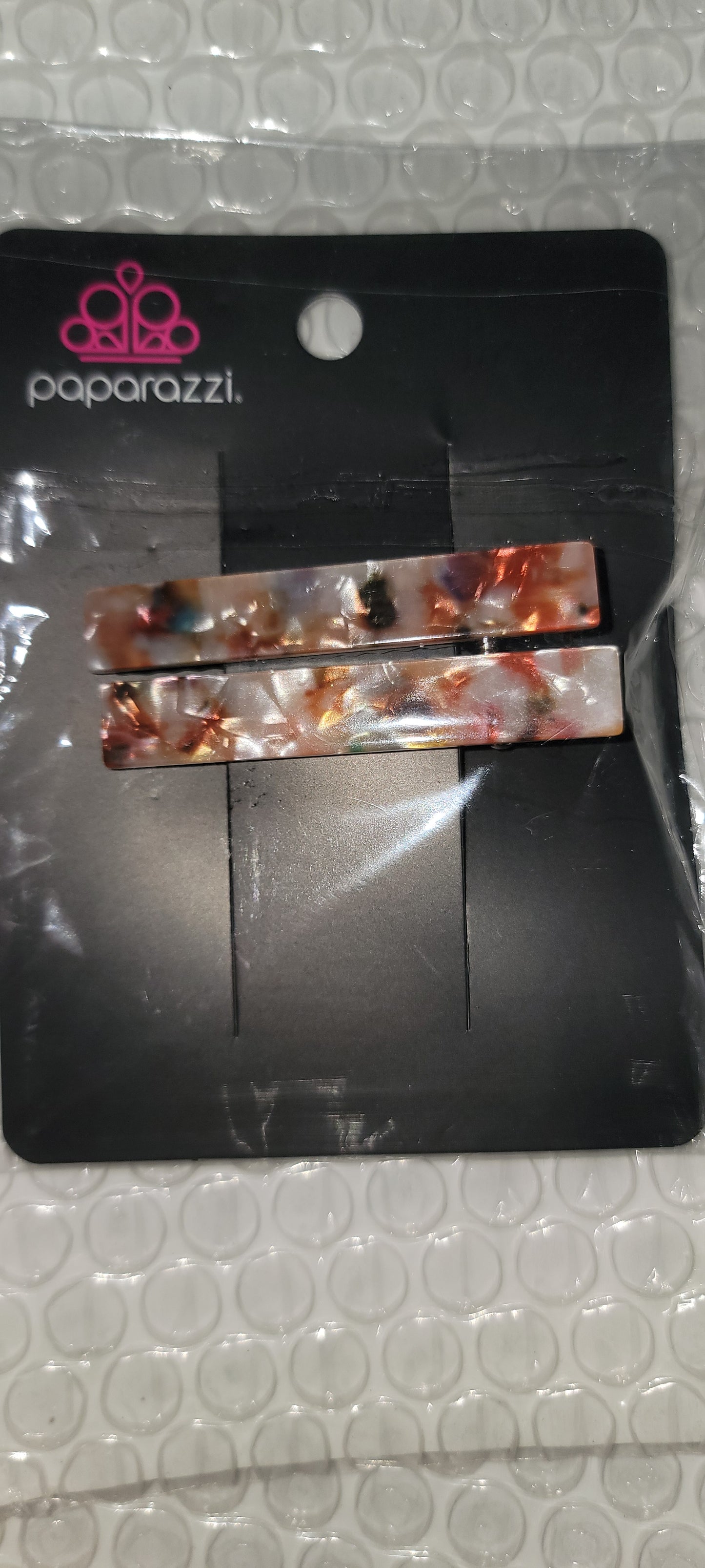 Right HAIR, Right Now - 2-pk Oversized Multi Speckled Iridescent Shell Accent Hair Clips HH#204