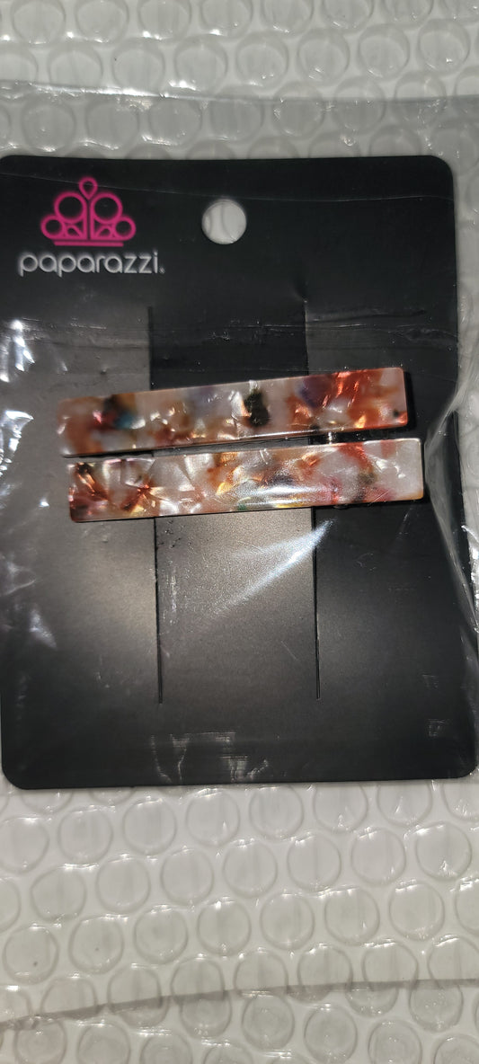 Right HAIR, Right Now - 2-pk Oversized Multi Speckled Iridescent Shell Accent Hair Clips HH#204