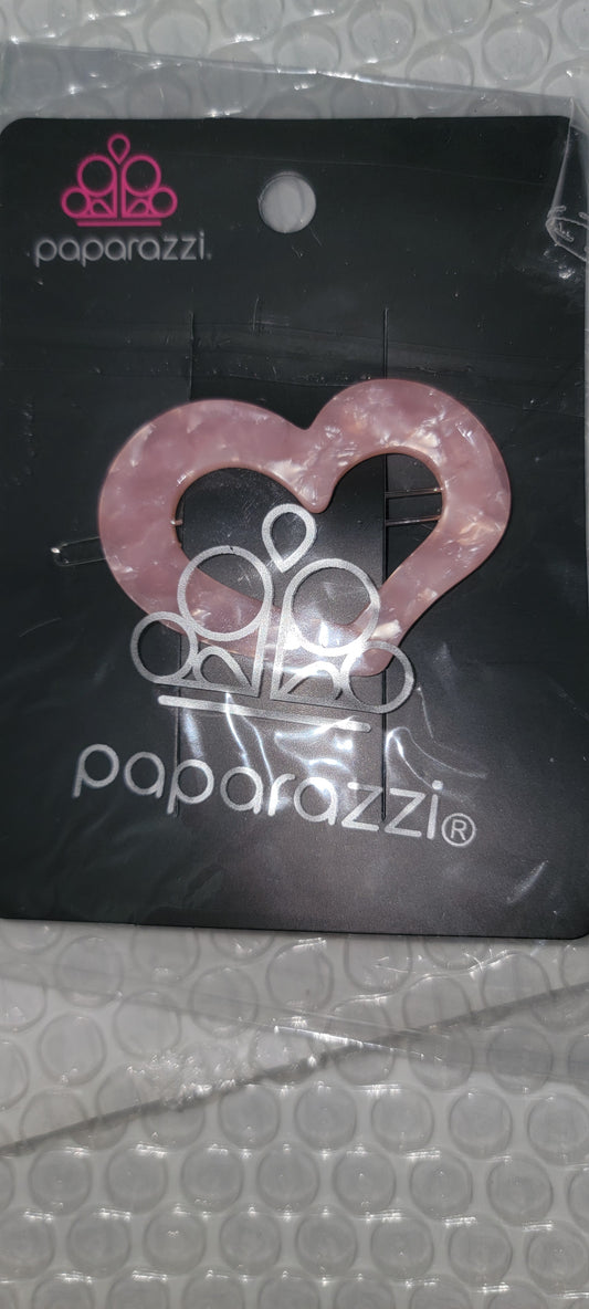 HEART Not to Love - Oversized Pink 3D Heart Flecked Iridescent Shell Hair Clamp Barrette HH#1339