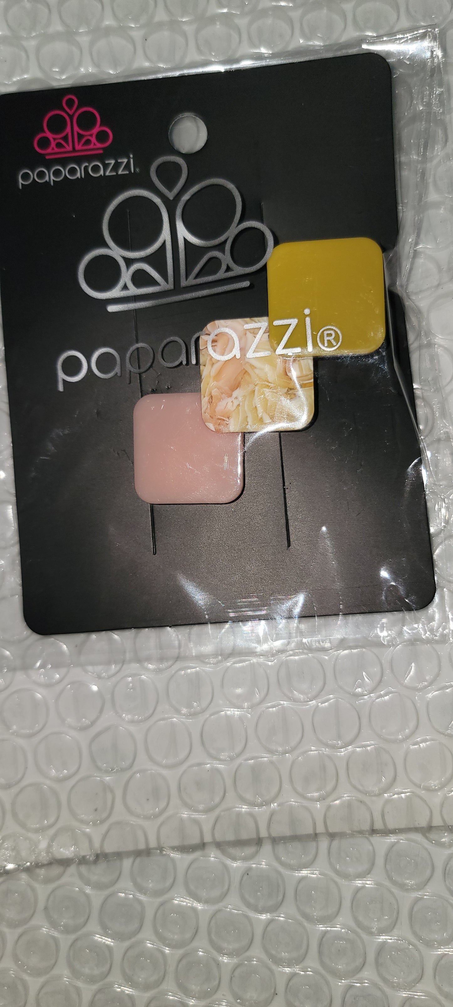 I'll Take it From HAIR - Oversized Multi (Pink/Multicolored/Yellow) Overlap Bubble Square Shell Hair Clip H#930