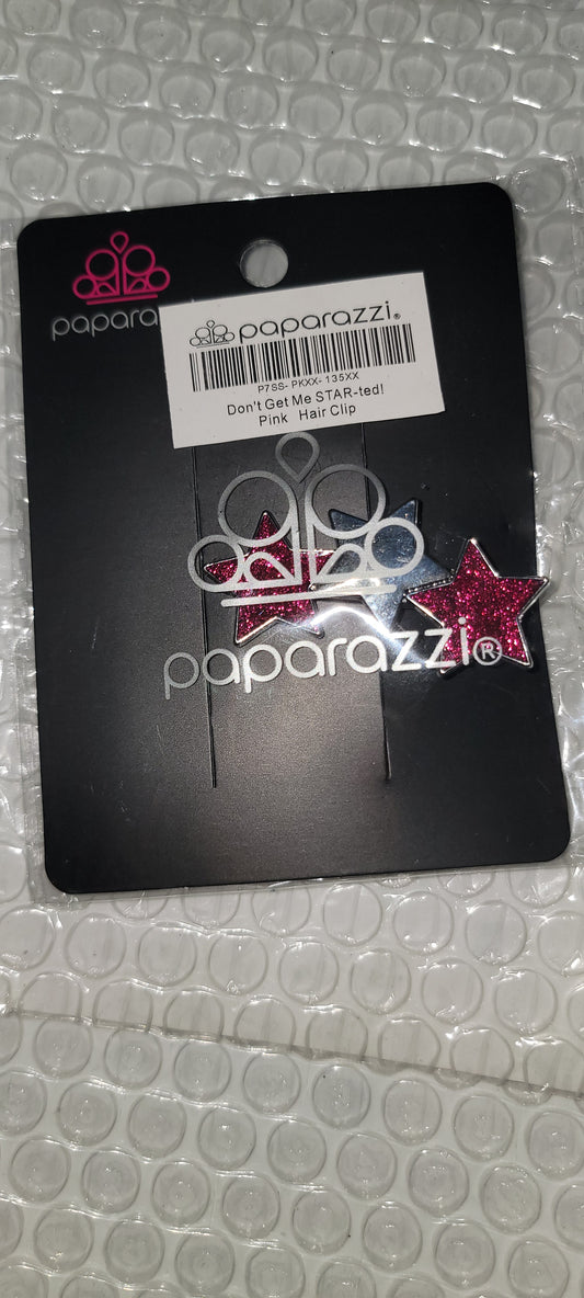 Dont Get Me STAR-ted! - Oversized Hot Pink/White 3D Triple Coalescing Glittery Sparkle Star Flanks Hair Clip HH#850