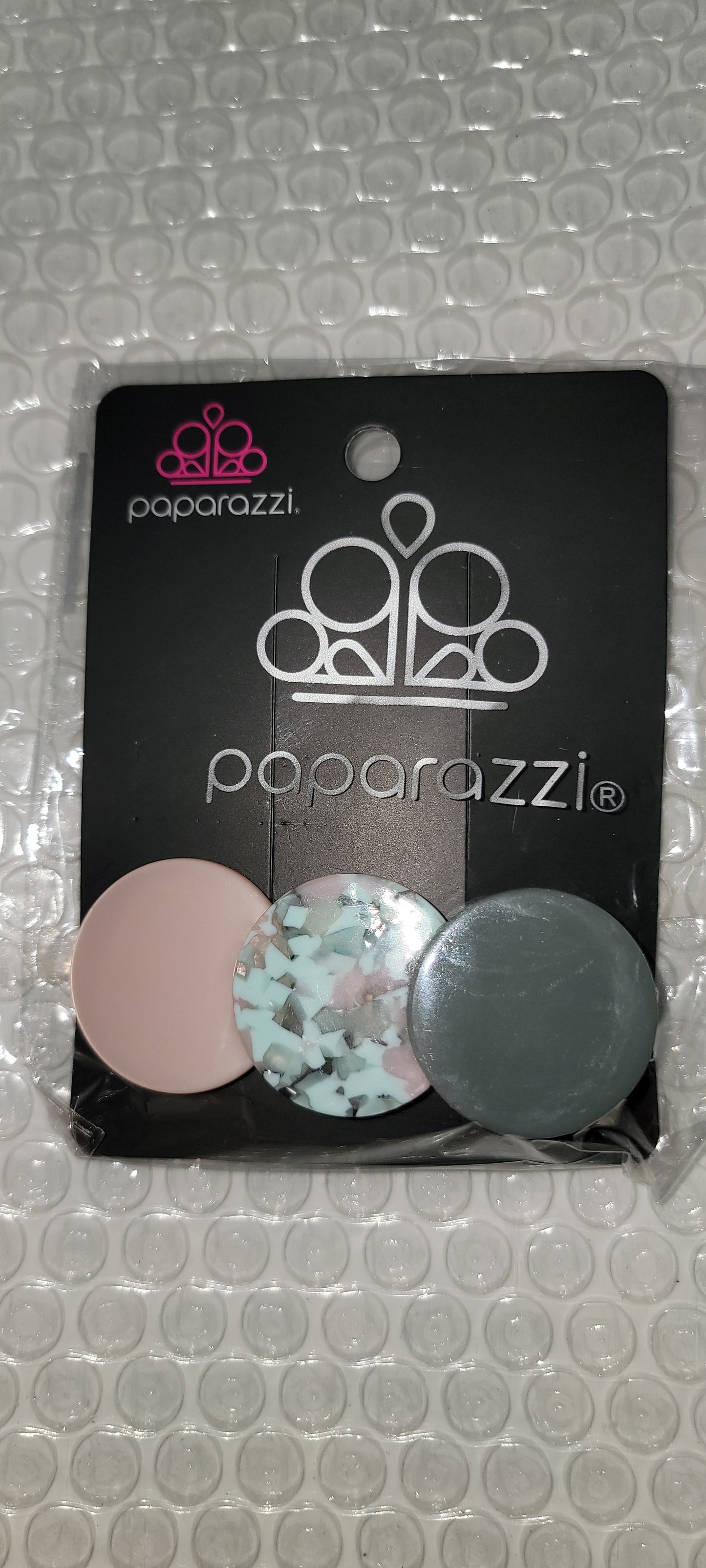 HAIR Comes The Sun - Oversized Bubbly Pink (Pink/Blue/Pink Tortoise/Gray) Overlap Trio Shell Circle Hair Clip HH#480