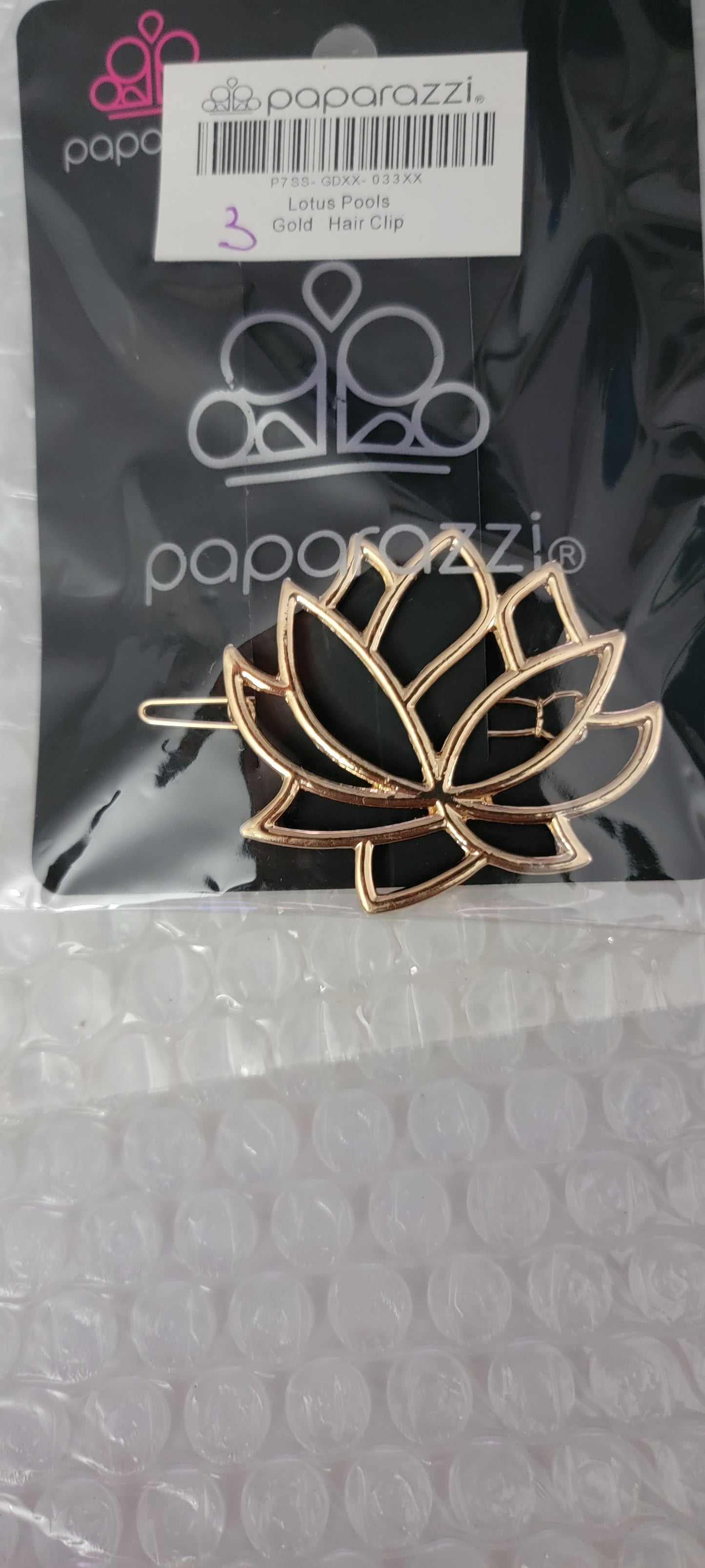 Lotus Pools - Oversized Gold Airy 3D Lotus Floral Bloom Hair Clamp Barrette HH#852