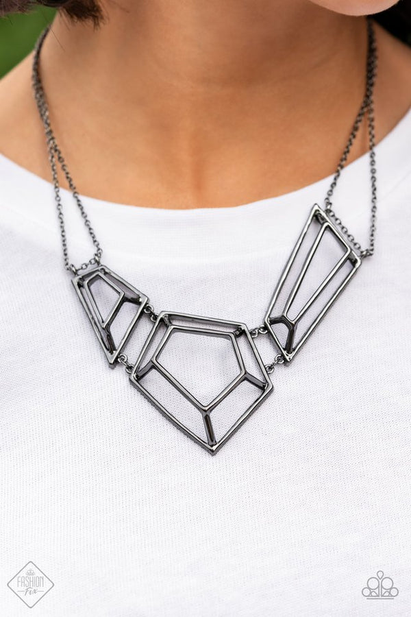 3-D Drama - Black/Gunmetal 3D Geometric Connected Necklace N#6926