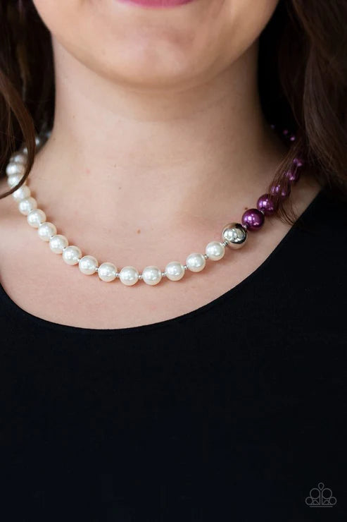 5th Avenue A-Lister - Purple/White/Silver Pearl Asymmetrical Merged Necklace N#5416