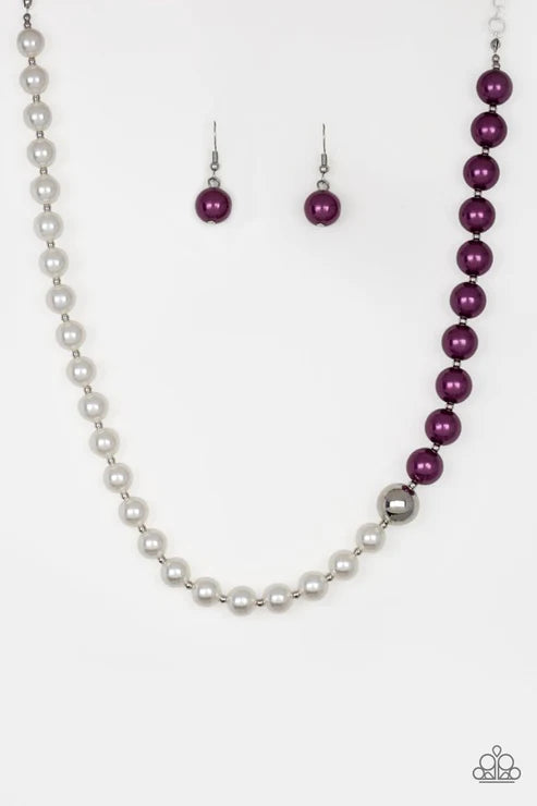 5th Avenue A-Lister - Purple/White/Silver Pearl Asymmetrical Merged Necklace N#5416