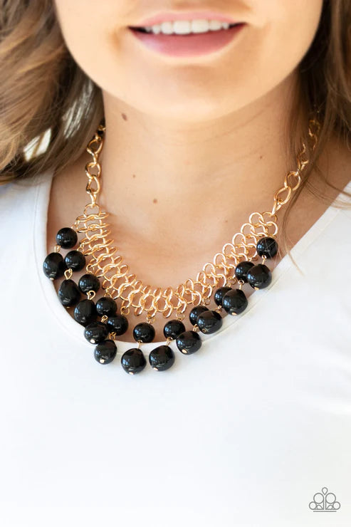 5th Avenue Fleek - Gold/Black Pearl Imperfect Interlocked Web Fringe Necklace N#3098