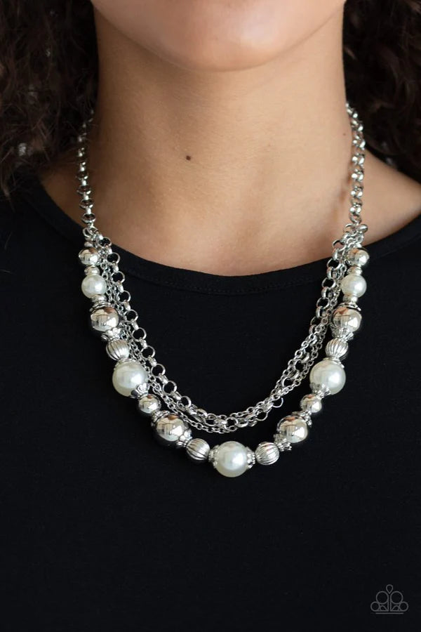 5th Avenue Romance - Oversized White Pearl Mismatched Accent Necklace N#6807