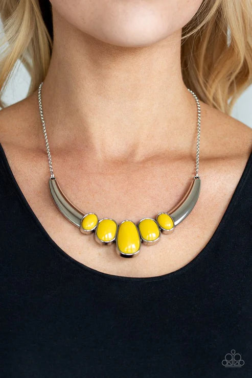 A BULL House - Yellow Abstract Half-Moon Necklace N#4160