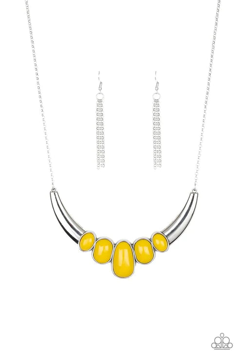 A BULL House - Yellow Abstract Half-Moon Necklace N#4160