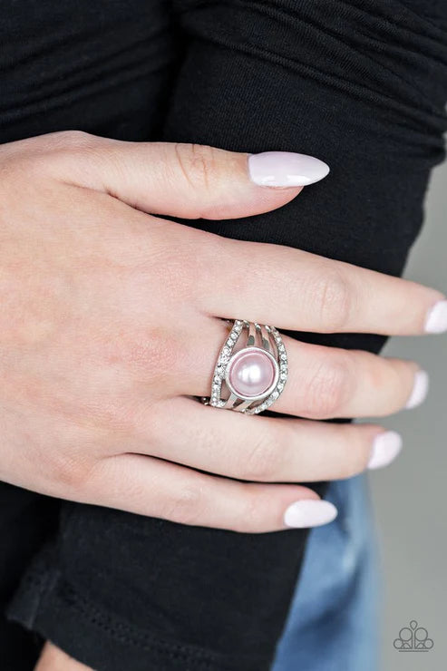 A Big Break - Oversized Pink Pearl Encrusted Arc Ring R#083