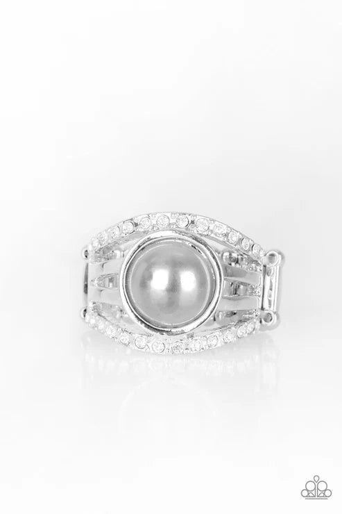 A Big Break - Oversized Silver Pearl Encrusted Arc Ring R#474