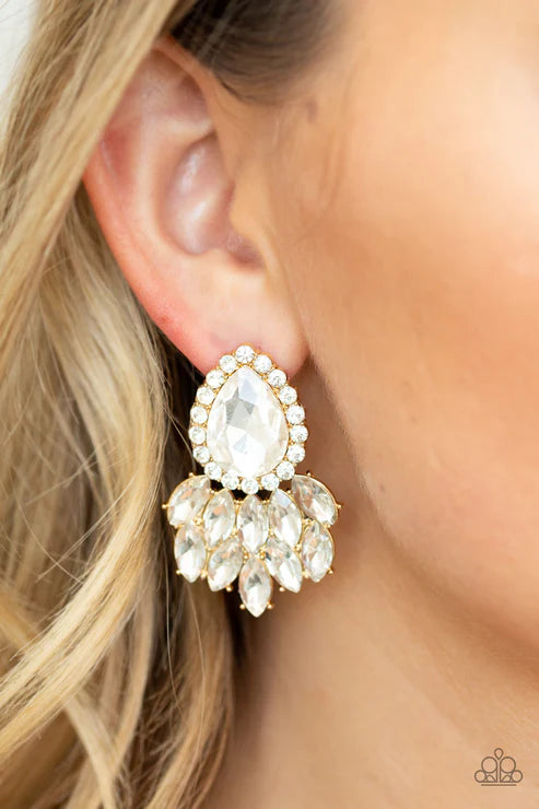 A Breath of Fresh HEIR - Oversized Gold Dramatic Regal Marquise/Teardrop Cascade Earrings E#3973