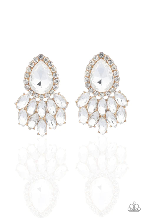 A Breath of Fresh HEIR - Oversized Gold Dramatic Regal Marquise/Teardrop Cascade Earrings E#3973