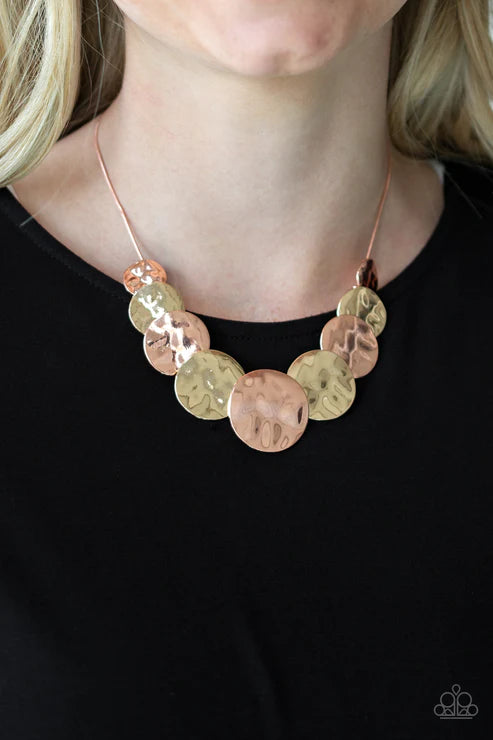 A Daring DISCovery - Copper (Copper/Gold) Hammered Wire Disc Necklace N#4161