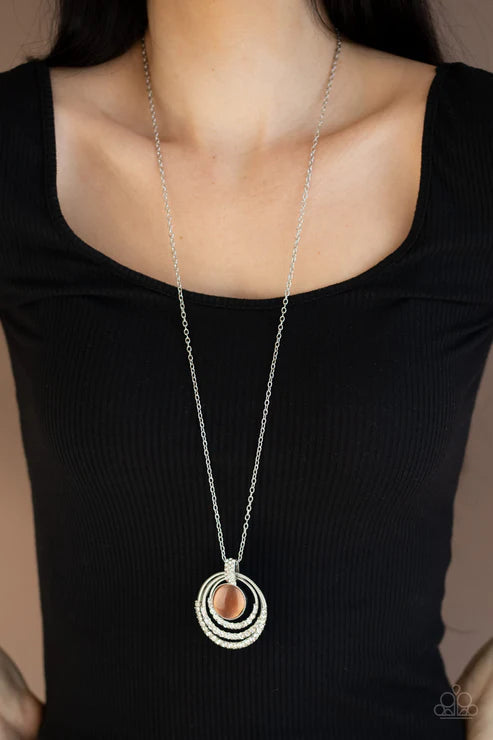 A Diamond A Day - Orange Encrusted Cat's Eye Moonstone "Swing" Necklace N#4995
