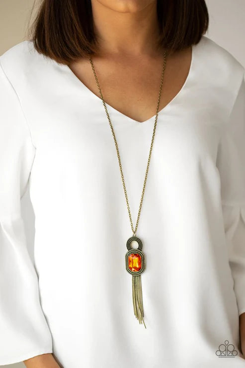 A Good TALISMAN Is Hard To Find - Orange Rounded Heirloom Tassel Stream Necklace N#3516