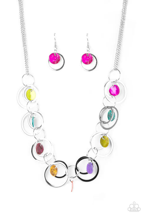 A Hot SHELL-er - Multi Bit of Iridescent Shell Mismatched Hoops Necklace N#6404