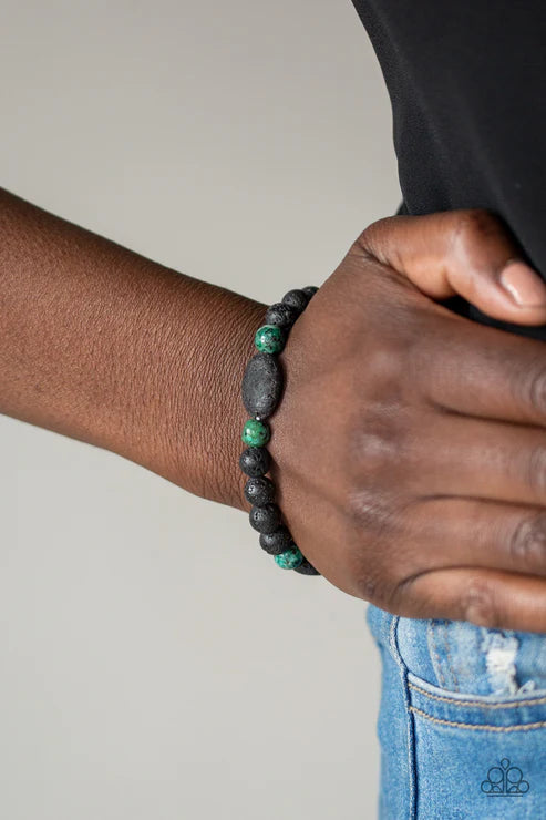 A Hundred and ZEN Percent - Green/Black Lava Rock Urban Bracelet B#6524