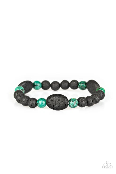 A Hundred and ZEN Percent - Green/Black Lava Rock Urban Bracelet B#6524