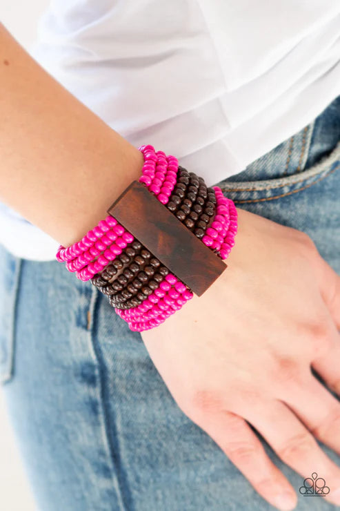 JAMAICAN Me Jam - Oversized Pink (Pink/Brown) Infused Rectangular Distressed Wooden Bracelet B#7267