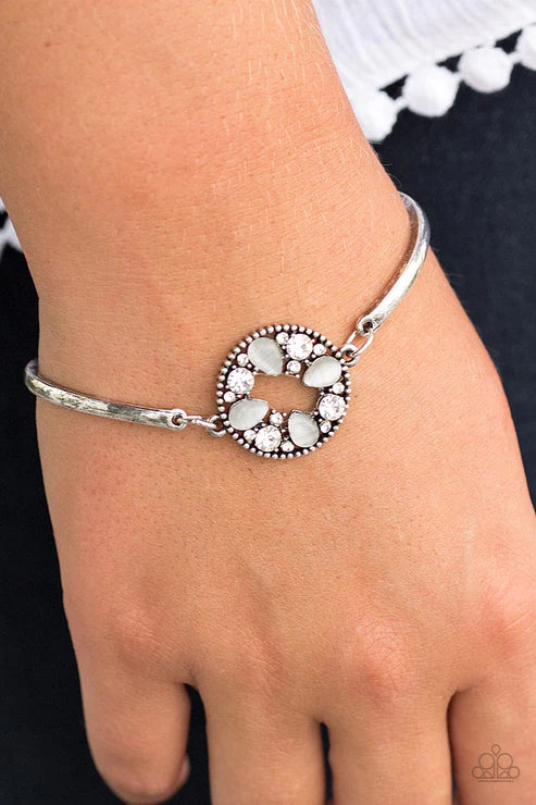 A MOONWALK In The Park - White Encrusted Cat's Eye Moonstone Teardrop Cut Bangle Bracelet B#5401