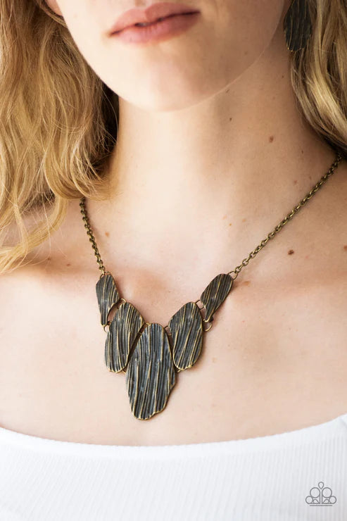 A New DISCovery - Brass Edgy Engraved Antiqued Textured Asymmetrical Link Plates Necklace N#4100