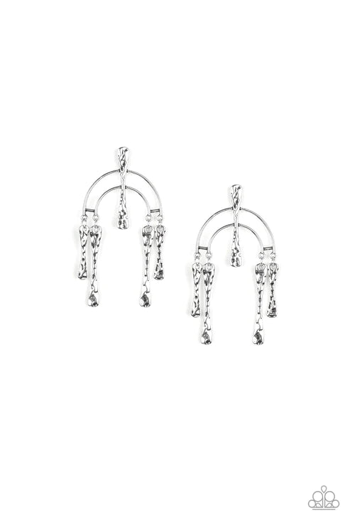 ARTIFACTS Of Life - Silver Hammered Bars Dangle Abstract Lure Earrings E#3112