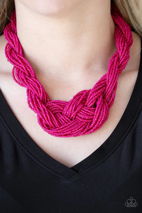 A Standing Ovation -Oversized  Pink Twist/Knotted Seed Bead Necklace N#4595