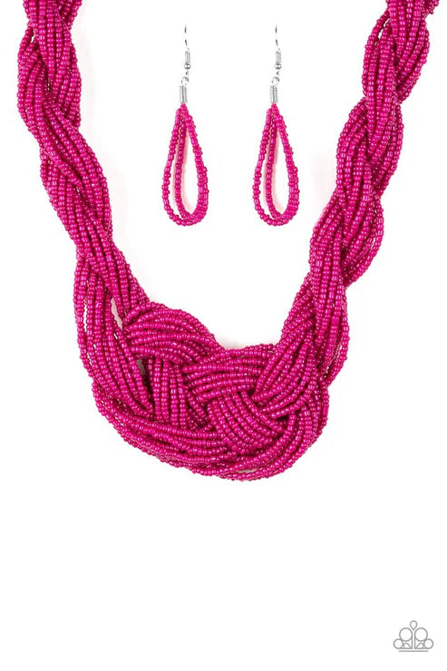 A Standing Ovation -Oversized  Pink Twist/Knotted Seed Bead Necklace N#4595