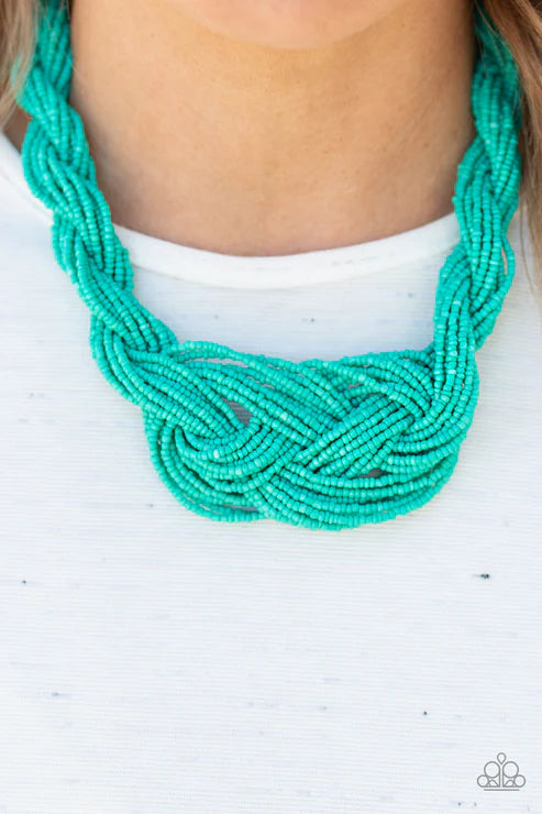 A Standing Ovation - Oversized Blue Twisted/Knotted Seed Bead Necklace N#7312
