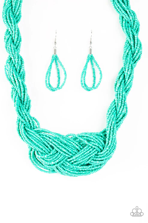 A Standing Ovation - Oversized Blue Twisted/Knotted Seed Bead Necklace N#7312