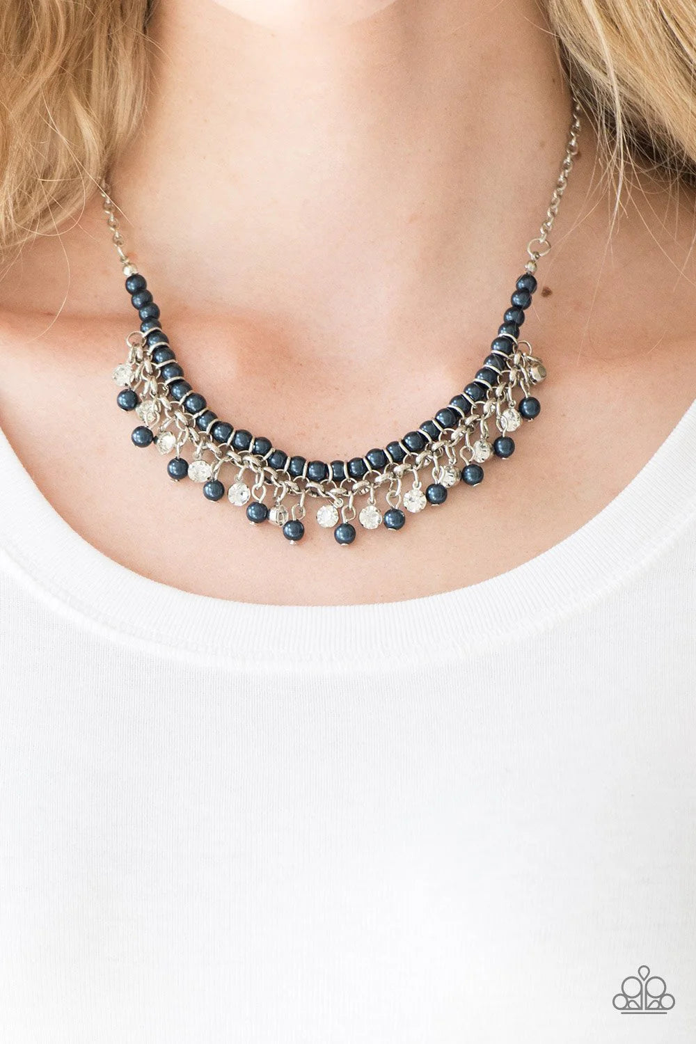 A Touch of CLASSY - Blue Infused Pearl Encrusted Fringe Necklace N#7131