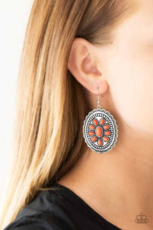 Absolutely Apothecary - Oversized Burnt Orange Floral Scalloped Stone Earrings E#5804