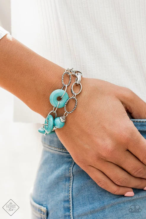 Absolutely Artisan - Blue Compilation Stone/Silver Rings/Hammered Accents Artisan Flair Bracelet B#7374