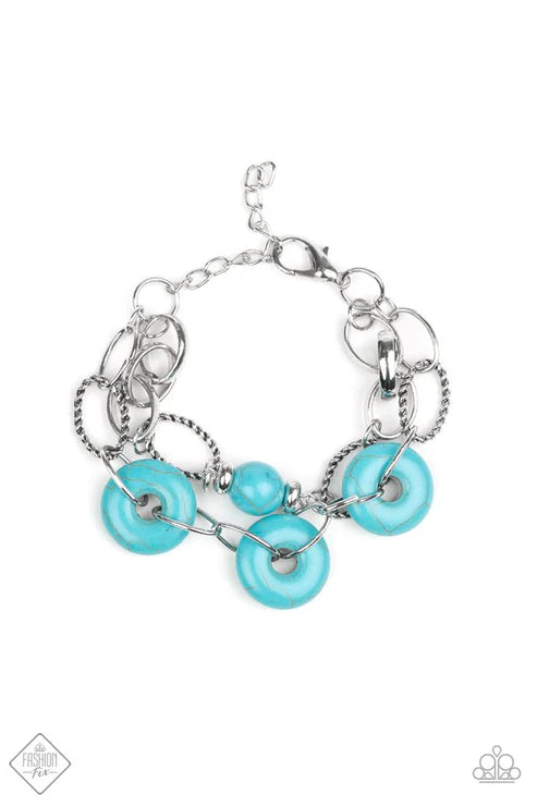 Absolutely Artisan - Blue Compilation Stone/Silver Rings/Hammered Accents Artisan Flair Bracelet B#7374